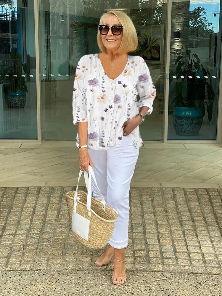 Anita | Elegant Blus Med Blommönster