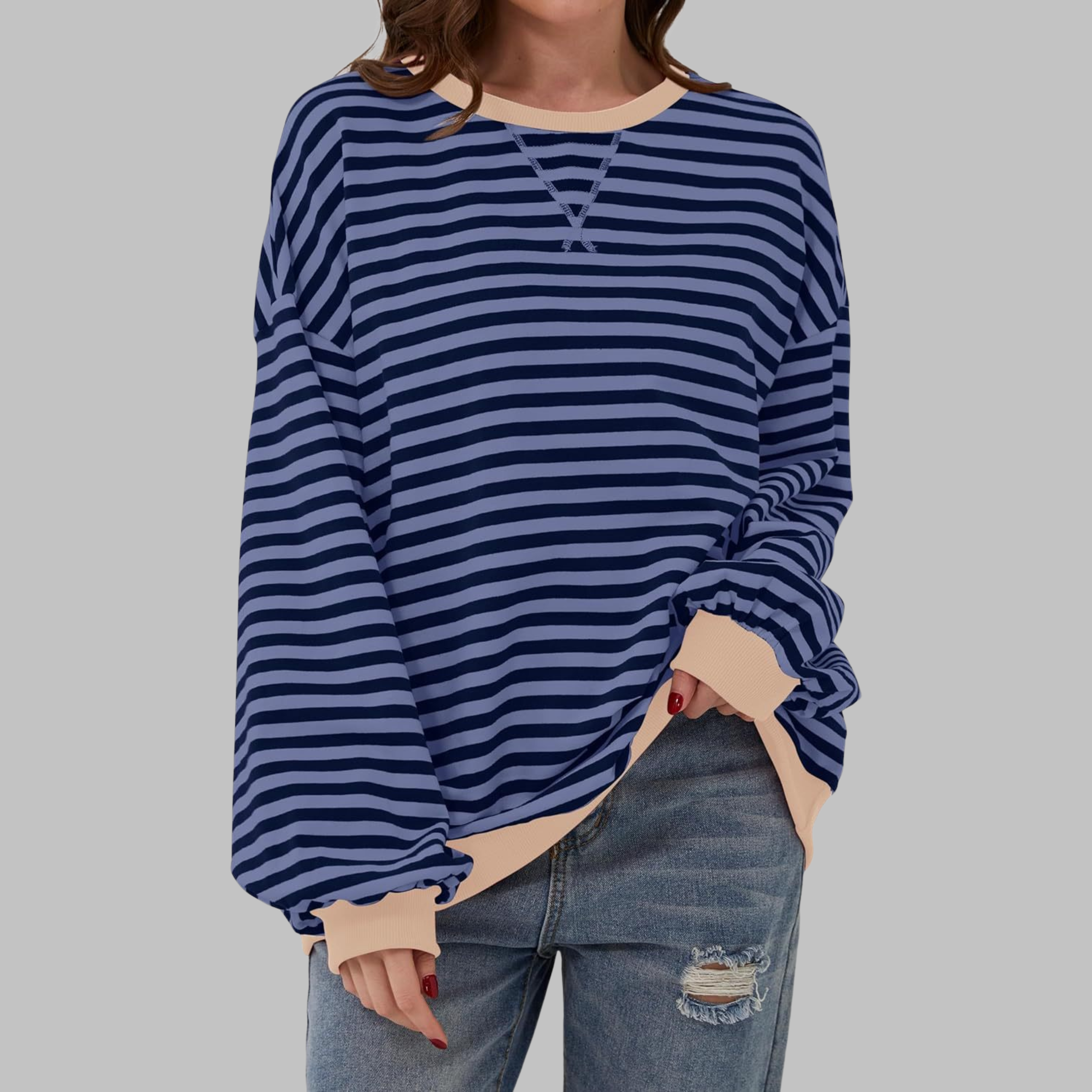 Gessie | Randig Långärmad Sweatshirt Med Rund Halsringning
