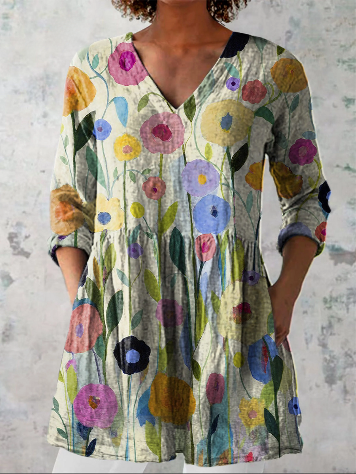 Louise | Lång Blus Med V-Ringning