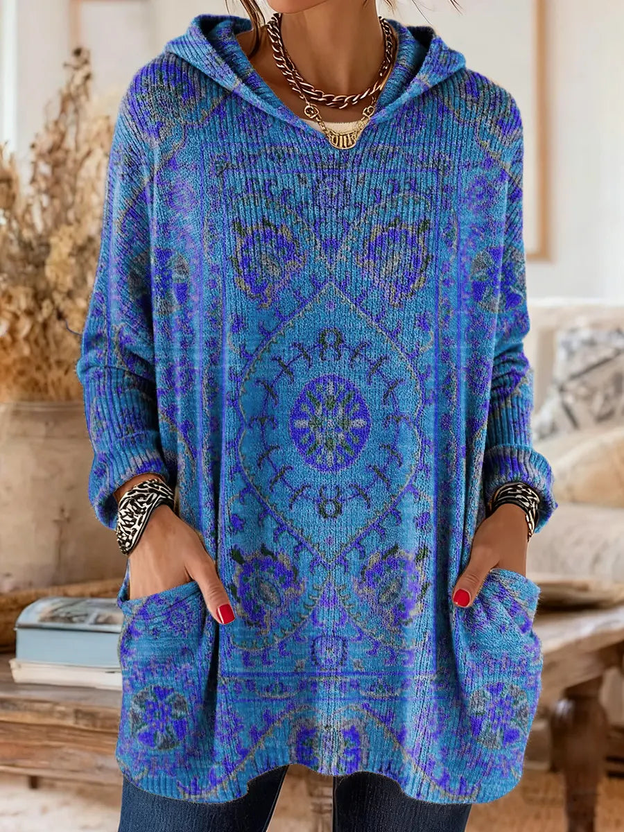 Jessica | Tunika I Stickat Med Huva Och Fickor