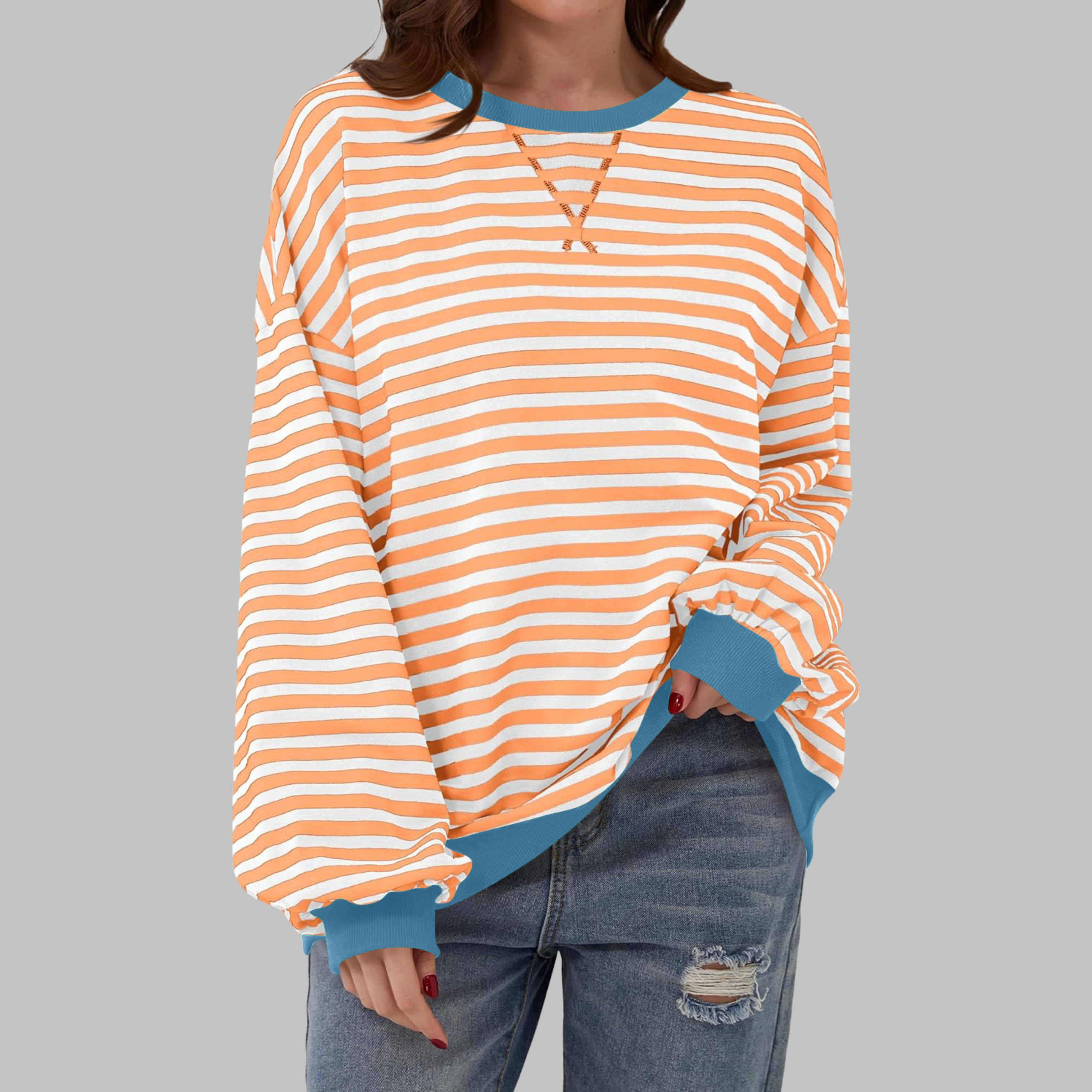 Gessie | Randig Långärmad Sweatshirt Med Rund Halsringning