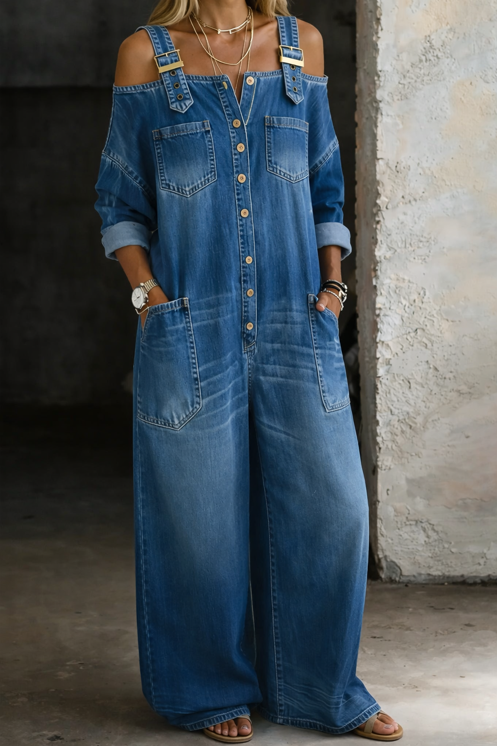 Sophia | Denimjumpsuit Med Bara Axlar