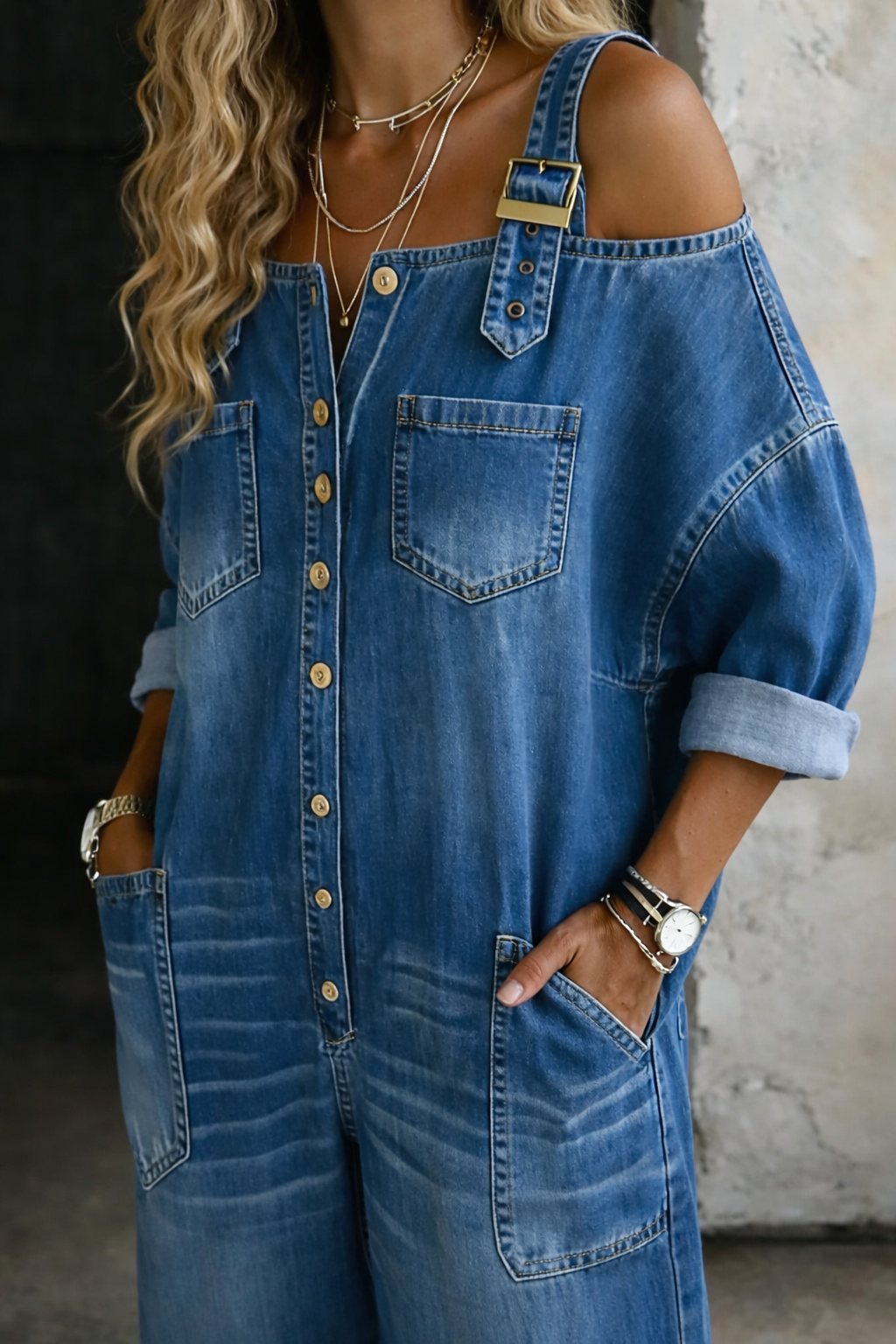 Sophia | Denimjumpsuit Med Bara Axlar