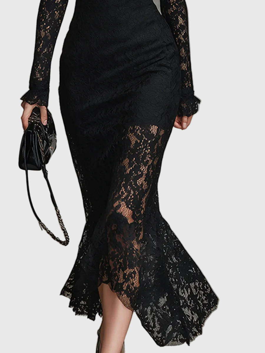Monica | Elegant Spets Fishtail Maxi Klänning
