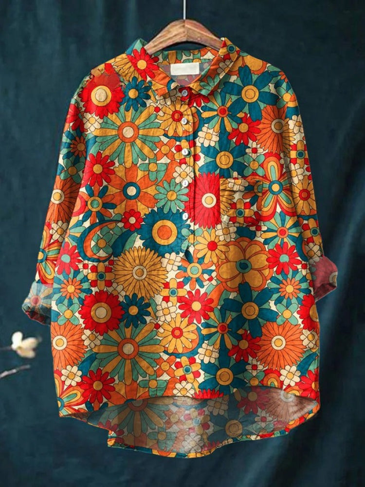 Lina | Livlig Blommig Broderad Skjorta
