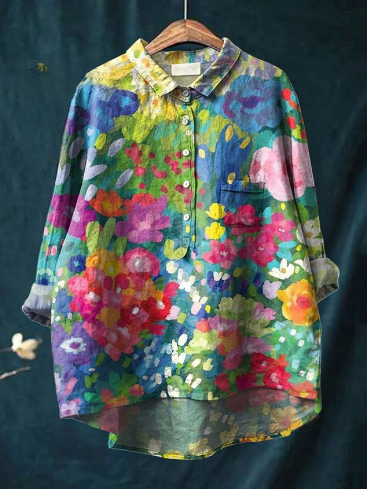 Lina | Livlig Blommig Broderad Skjorta