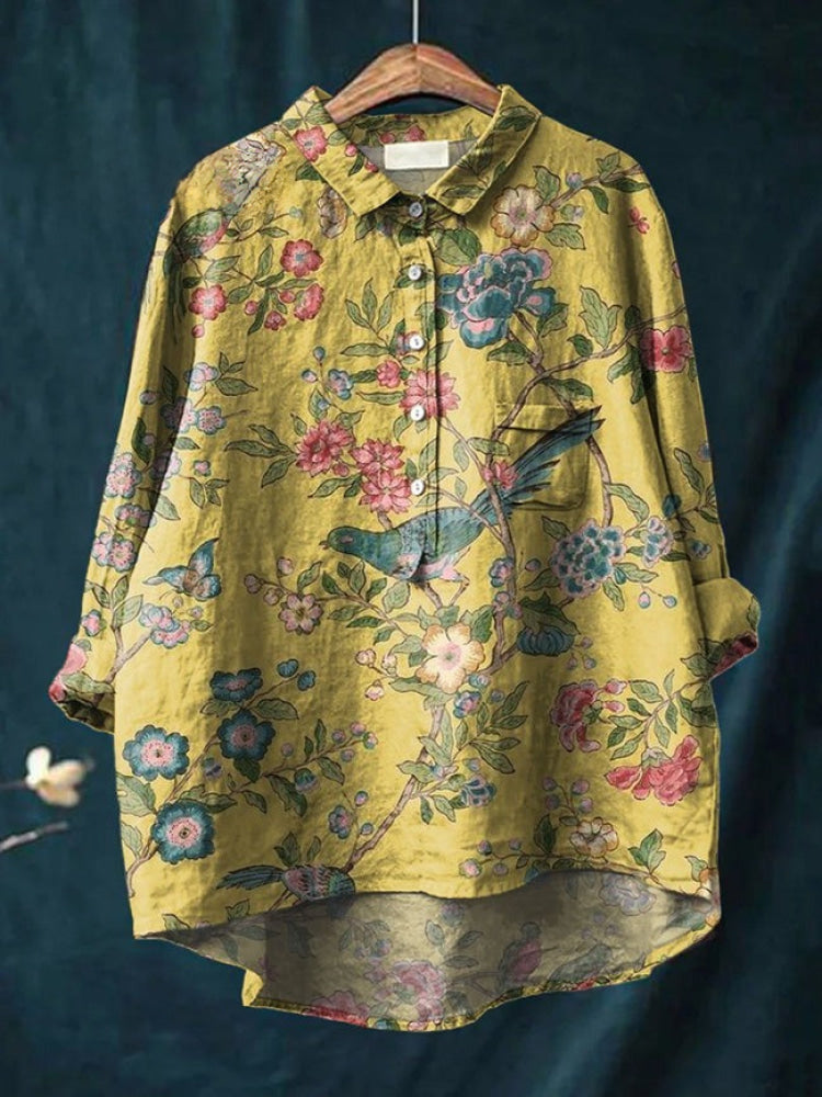 Lina | Livlig Blommig Broderad Skjorta