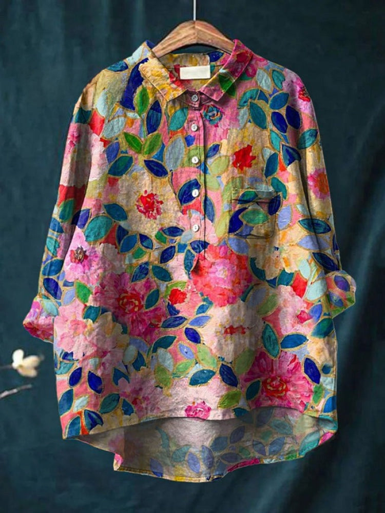 Lina | Livlig Blommig Broderad Skjorta