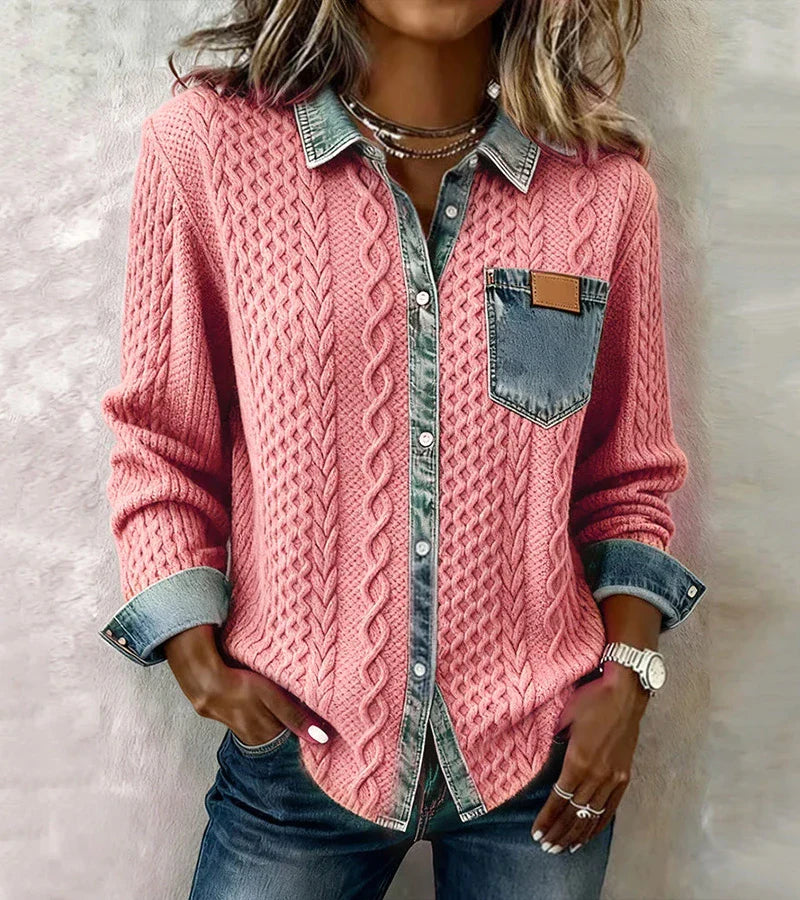 Ambra | Patchwork-tröja med denimdetaljer