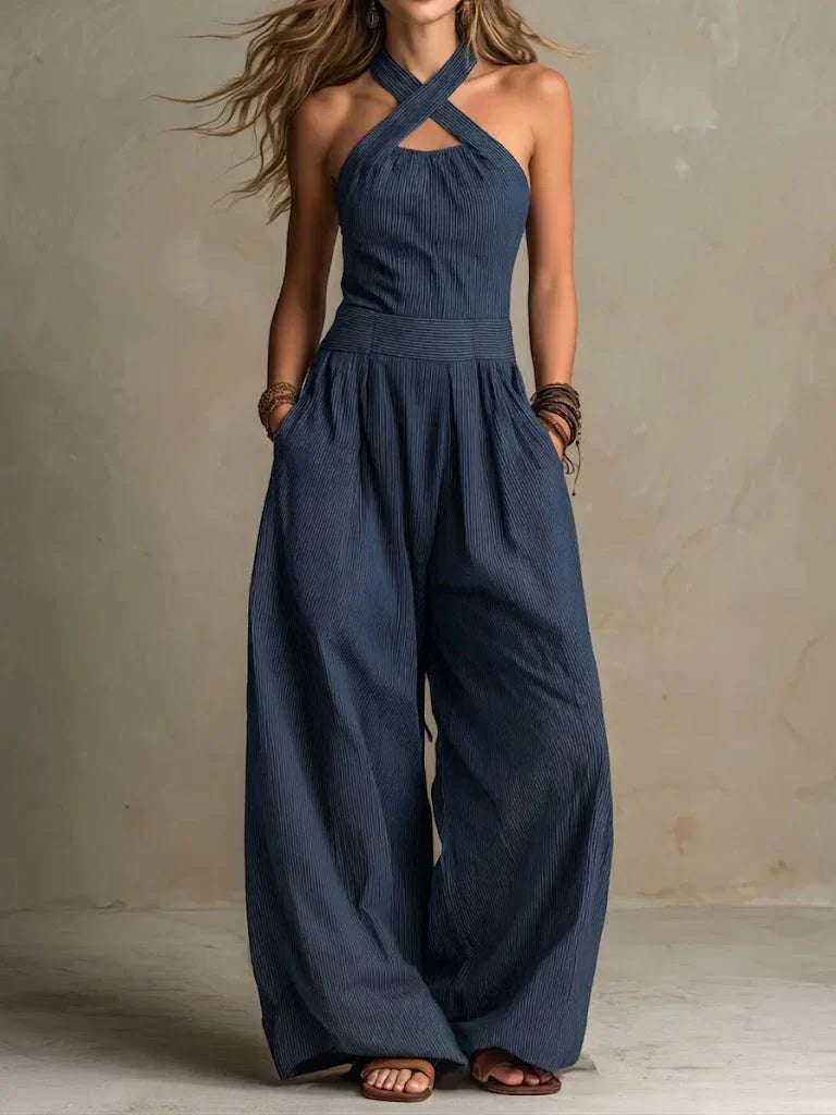 Bianca | Elegant Jumpsuit I Linne Och Bomull Med Korsad Urringning