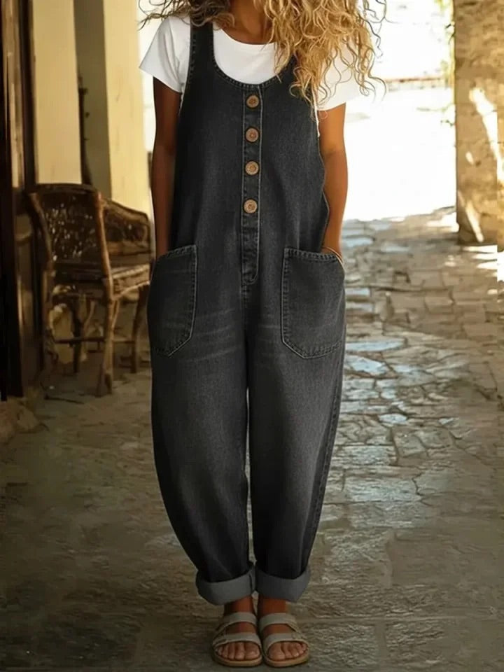 Saylor - Salopette en Denim de Coton Délavé Vintage