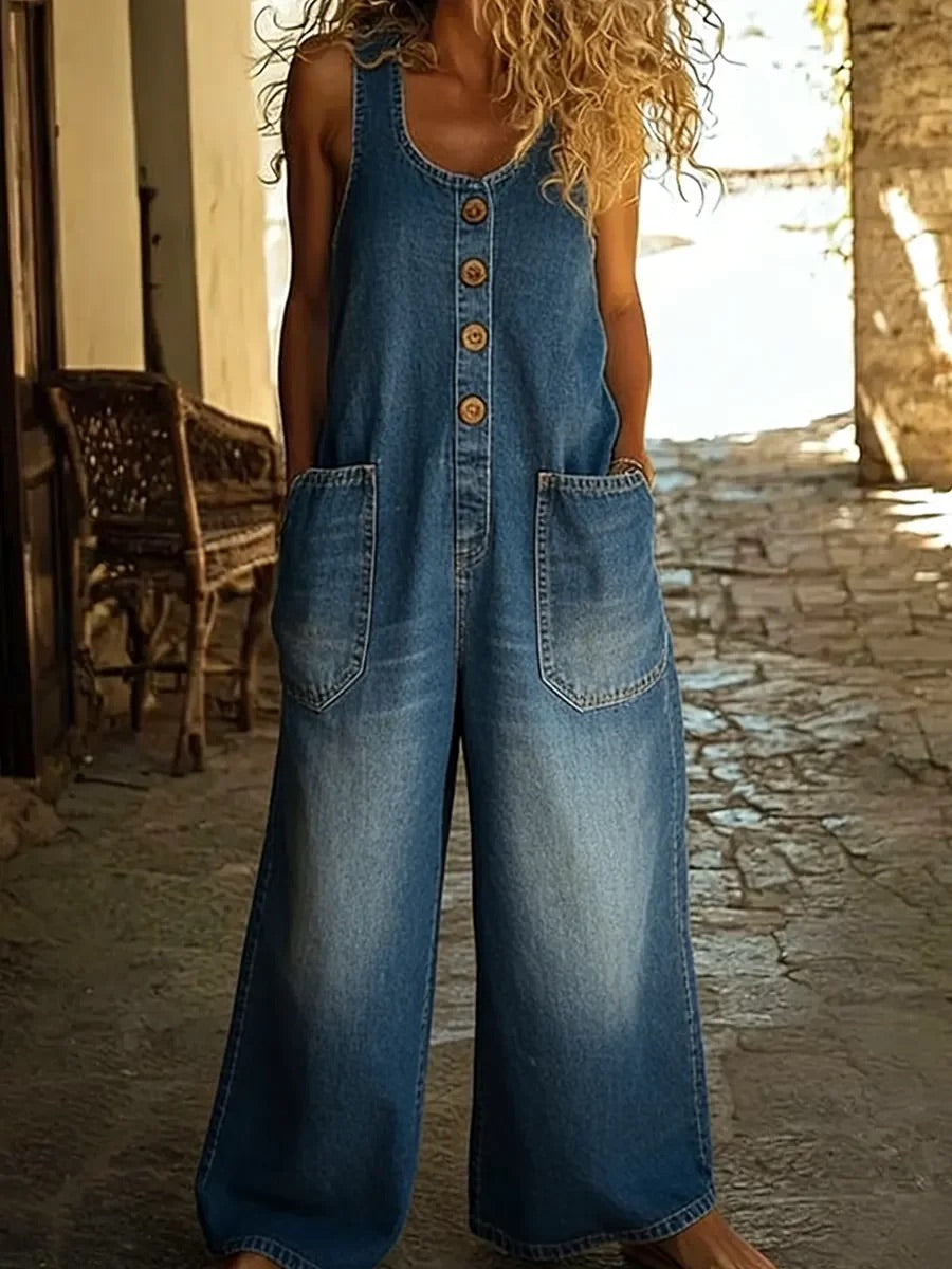 Saylor - Salopette en Denim de Coton Délavé Vintage