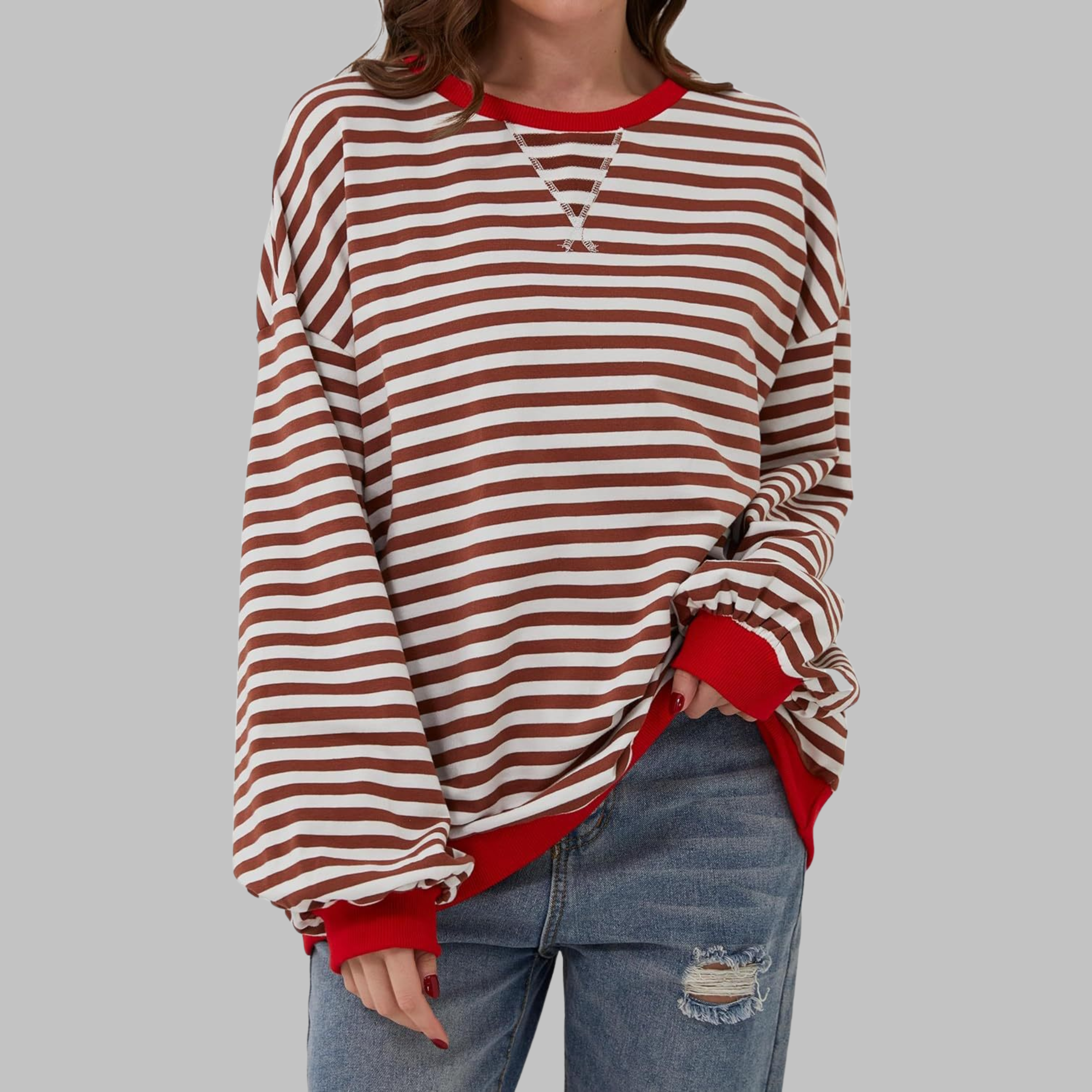Gessie | Randig Långärmad Sweatshirt Med Rund Halsringning