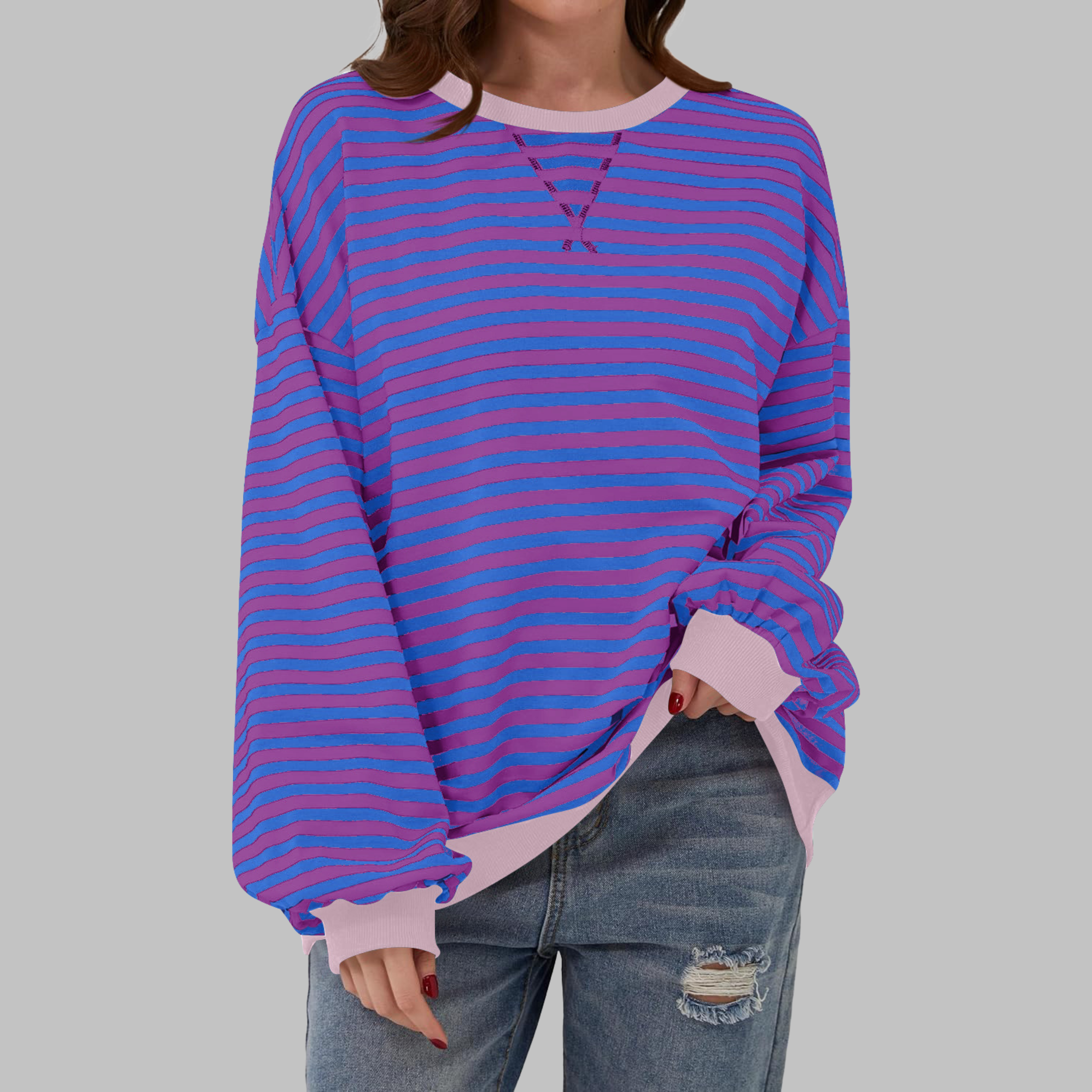 Gessie | Randig Långärmad Sweatshirt Med Rund Halsringning