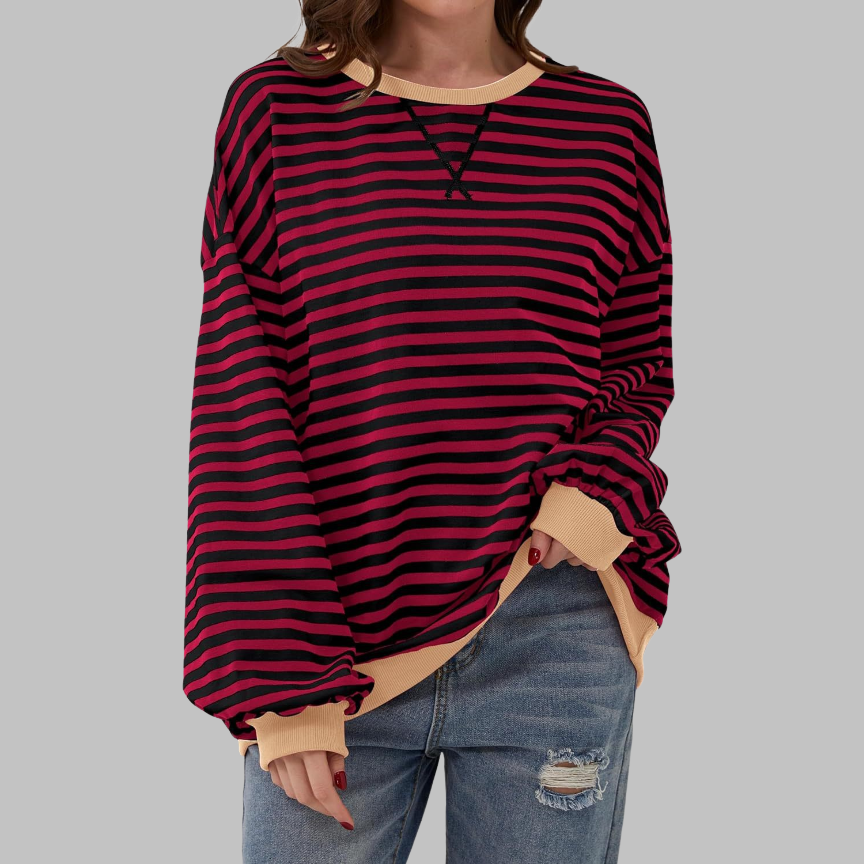 Gessie | Randig Långärmad Sweatshirt Med Rund Halsringning