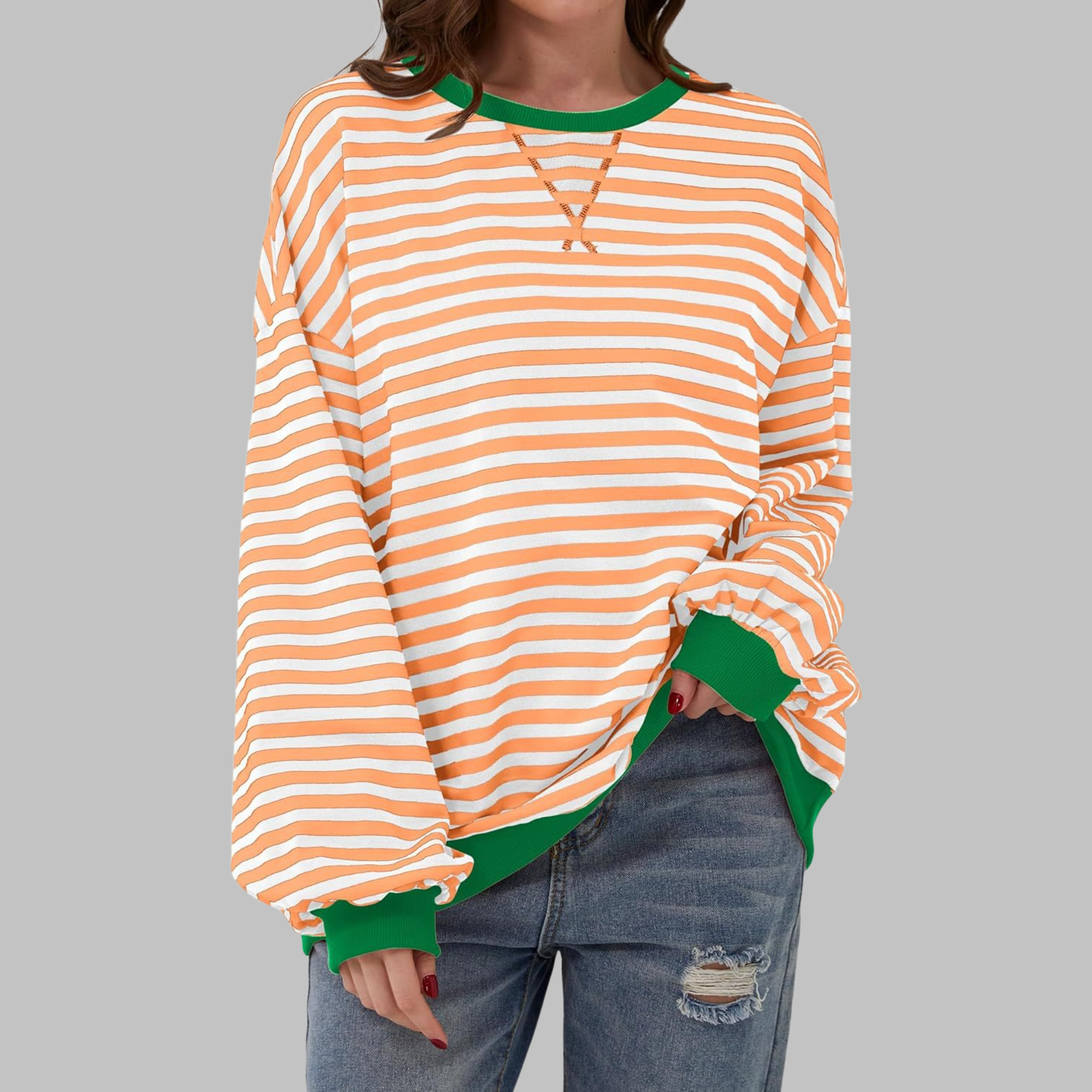 Gessie | Randig Långärmad Sweatshirt Med Rund Halsringning