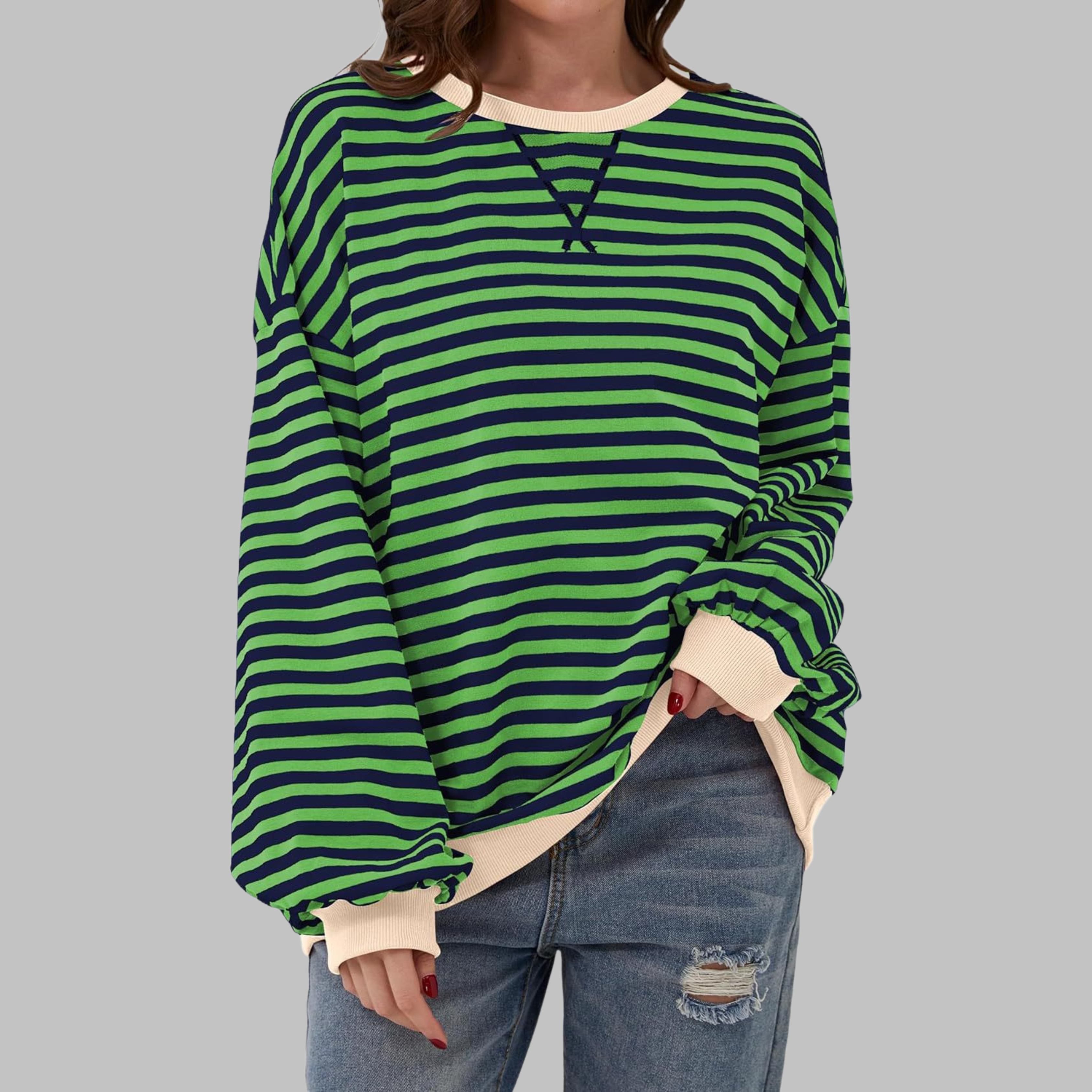Gessie | Randig Långärmad Sweatshirt Med Rund Halsringning