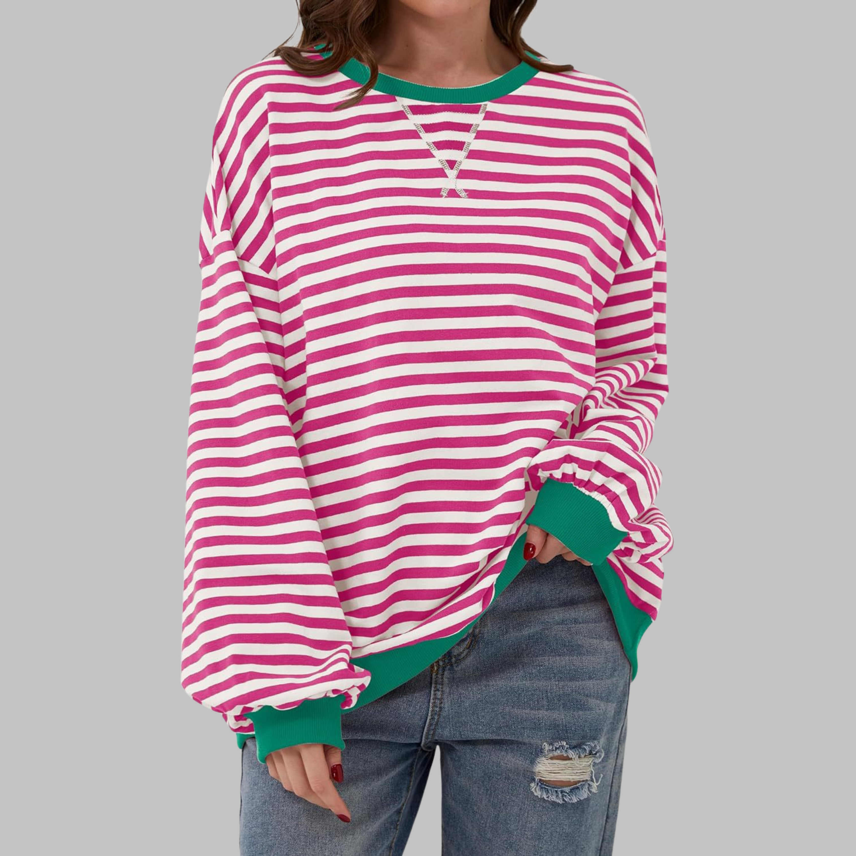 Gessie | Randig Långärmad Sweatshirt Med Rund Halsringning