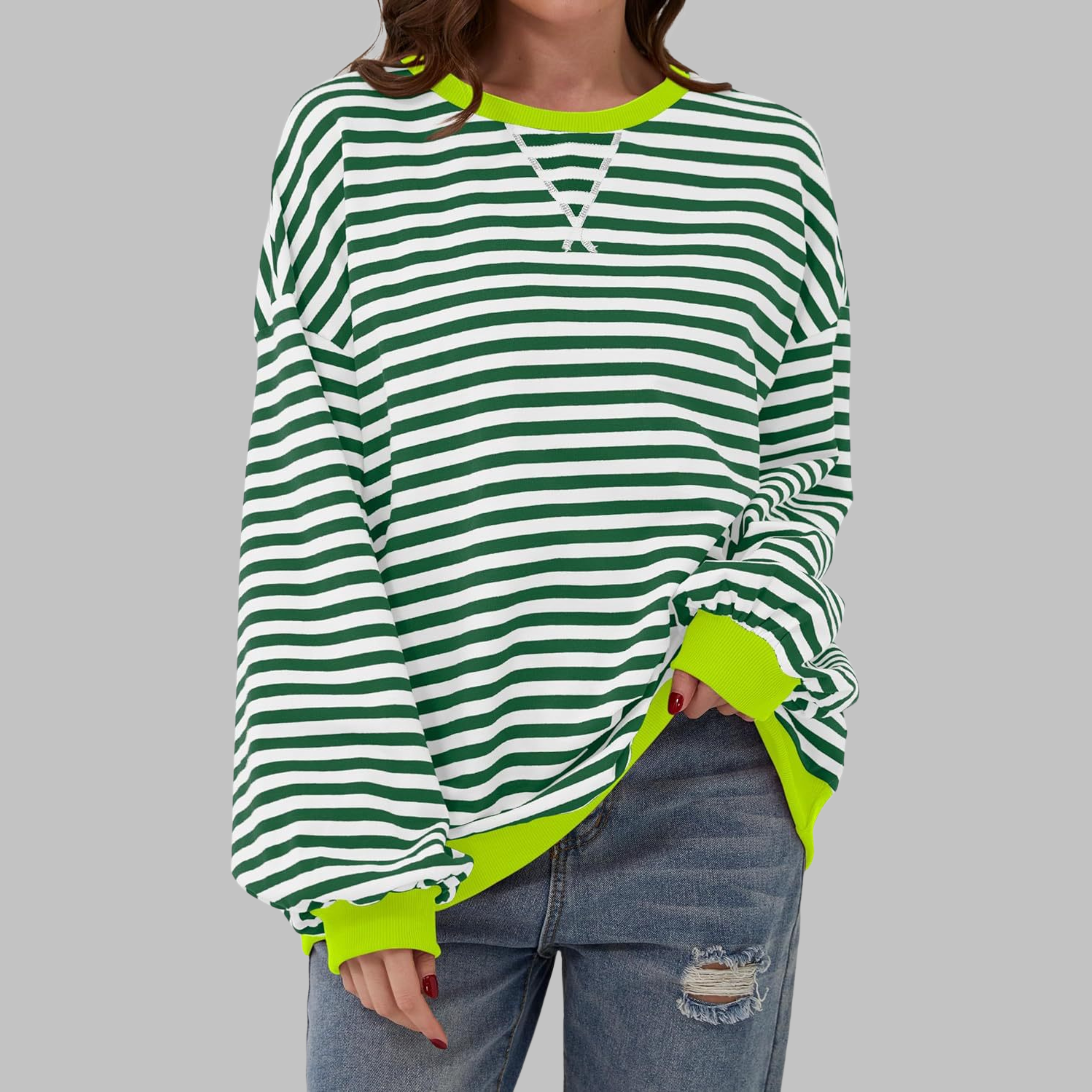Gessie | Randig Långärmad Sweatshirt Med Rund Halsringning