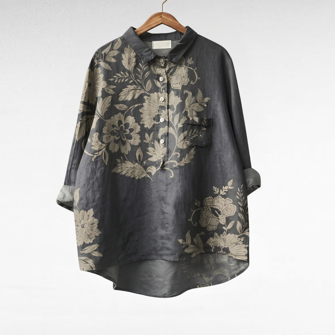 Chiara | Elegant Linneblus Med Blommigt Tryck