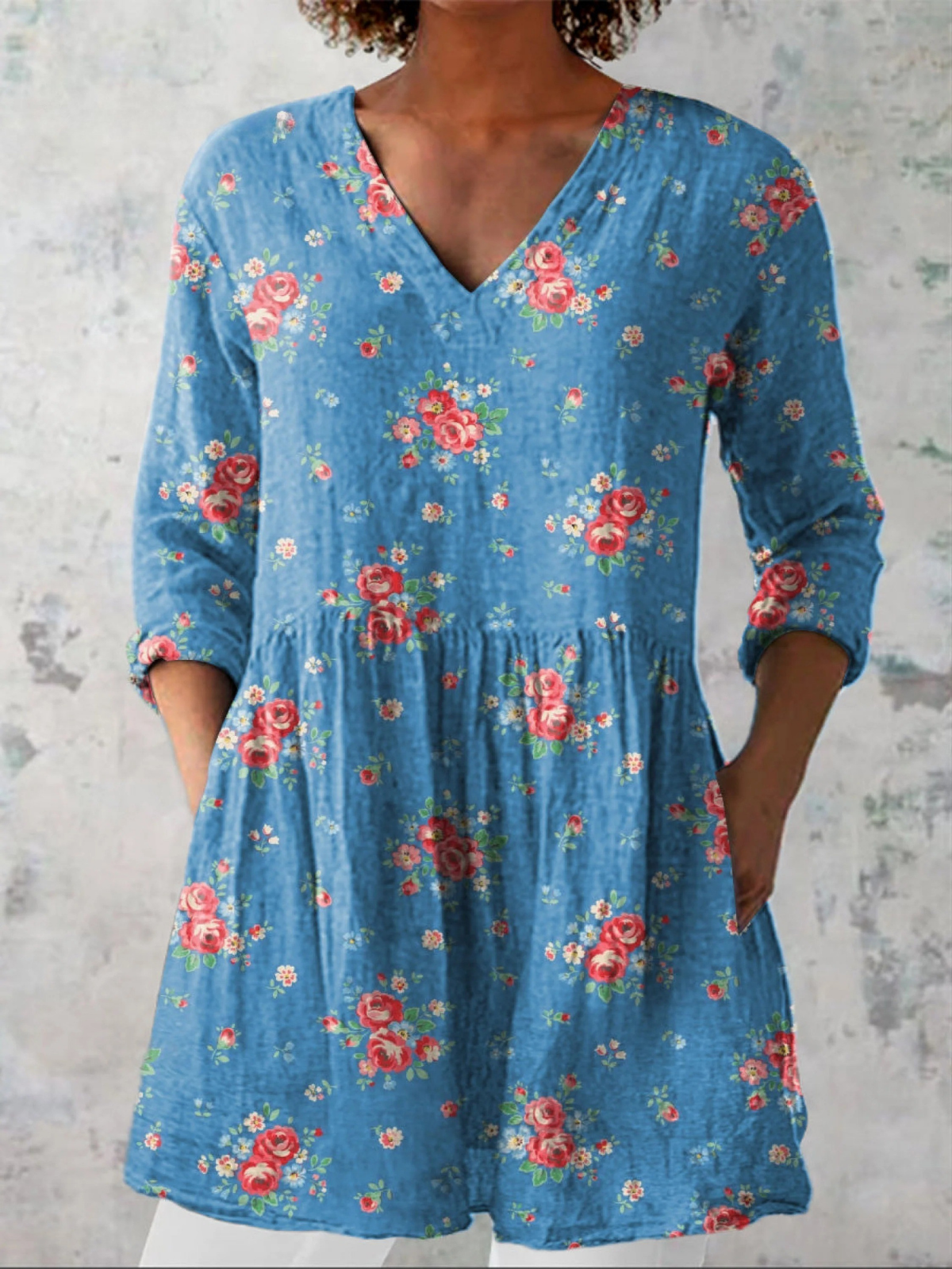 Melanie | Lång Blus Med V-Ringning