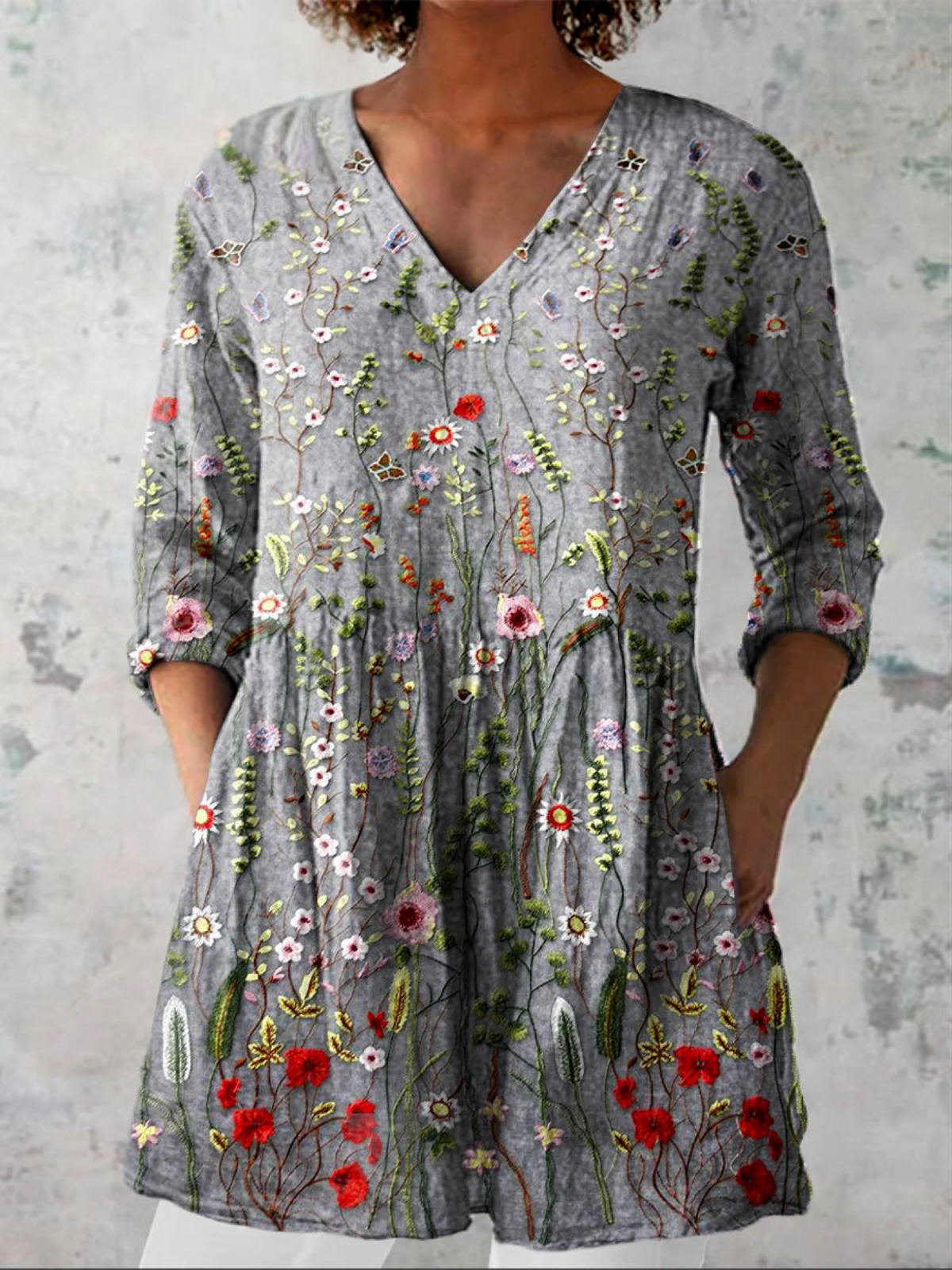 Amelie | Lång Blus Med V-Ringning