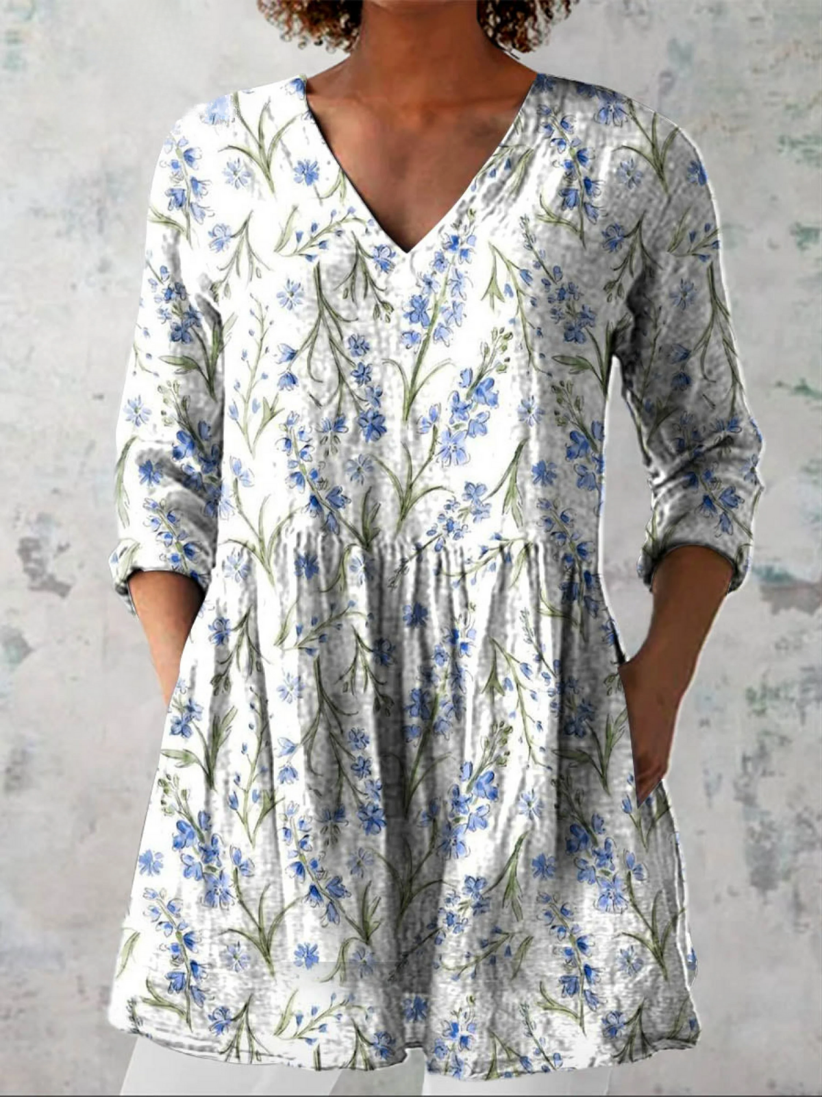 Jeanne | Lång Blus Med V-Formad Hals