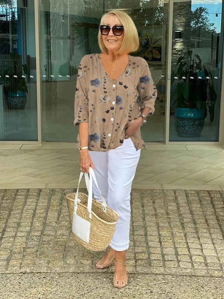 Anita | Elegant Blus Med Blommönster