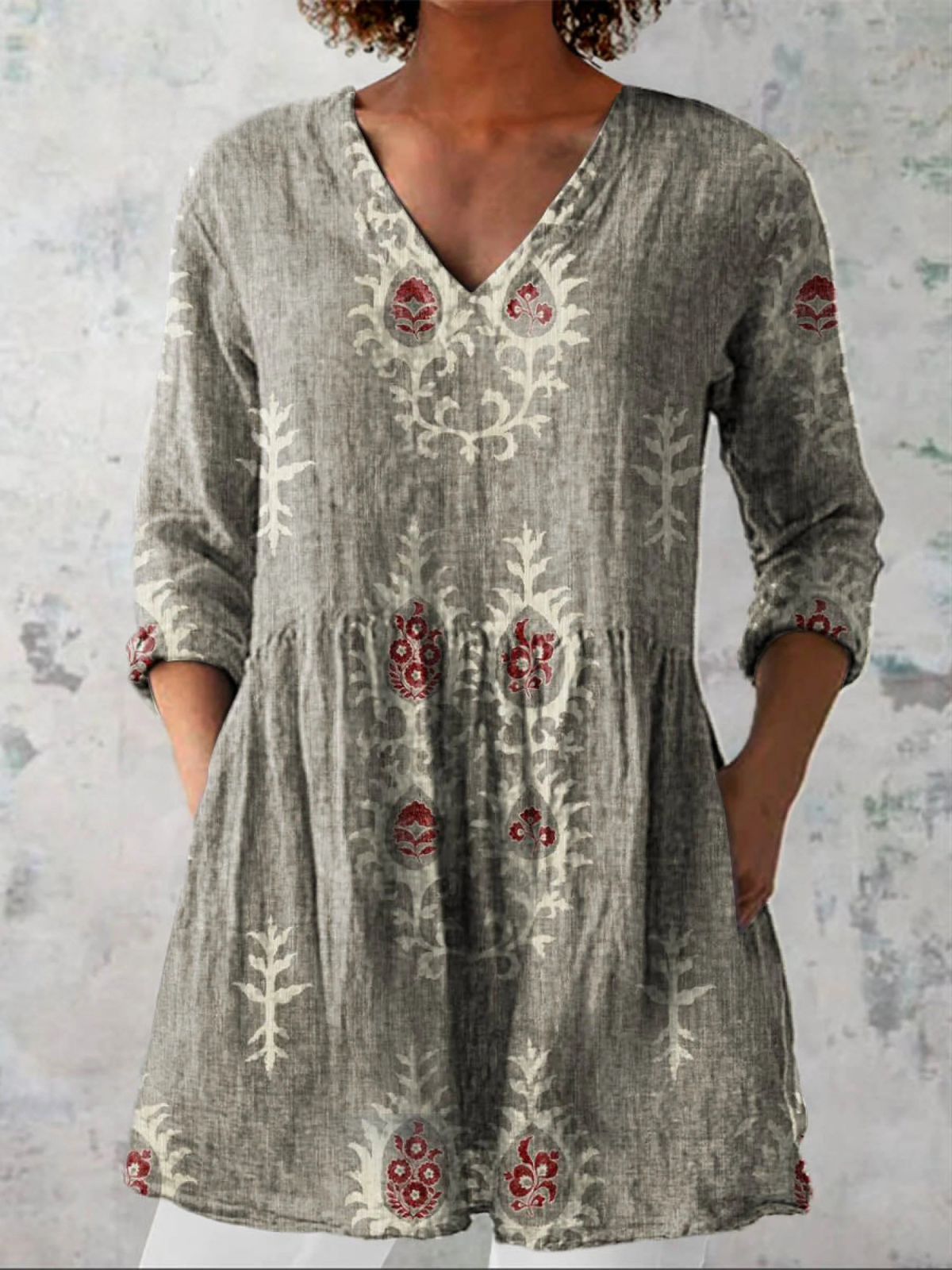 Elise | Lång Blus Med V-Ringning