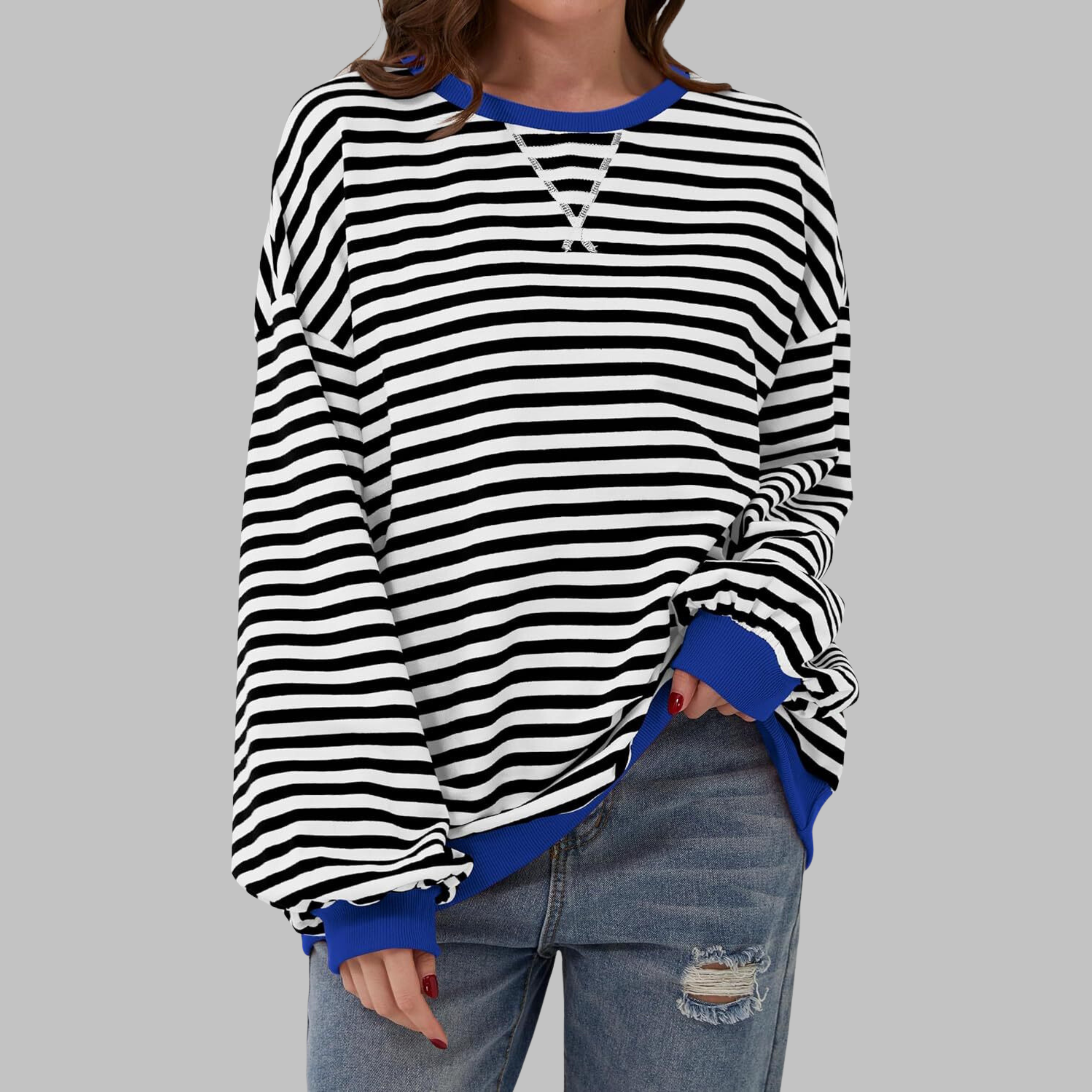 Gessie | Randig Långärmad Sweatshirt Med Rund Halsringning