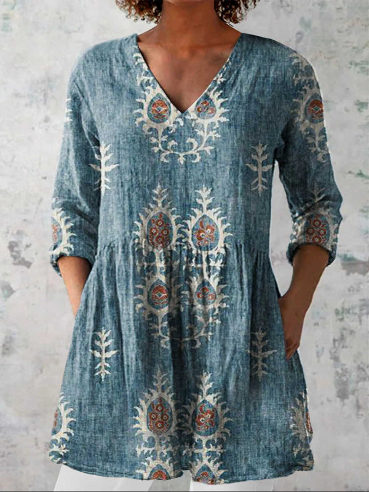 Elise | Lång Blus Med V-Ringning