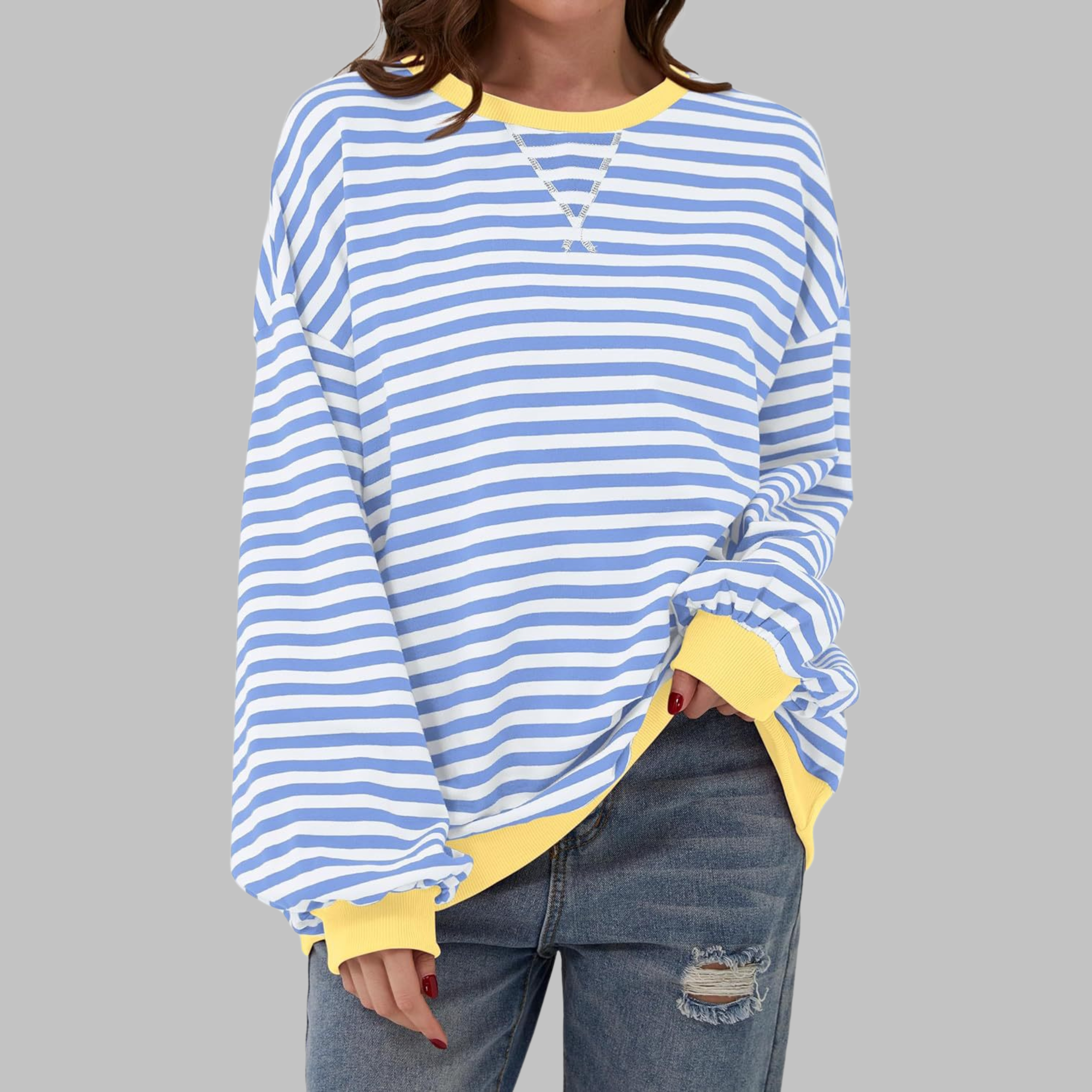 Gessie | Randig Långärmad Sweatshirt Med Rund Halsringning