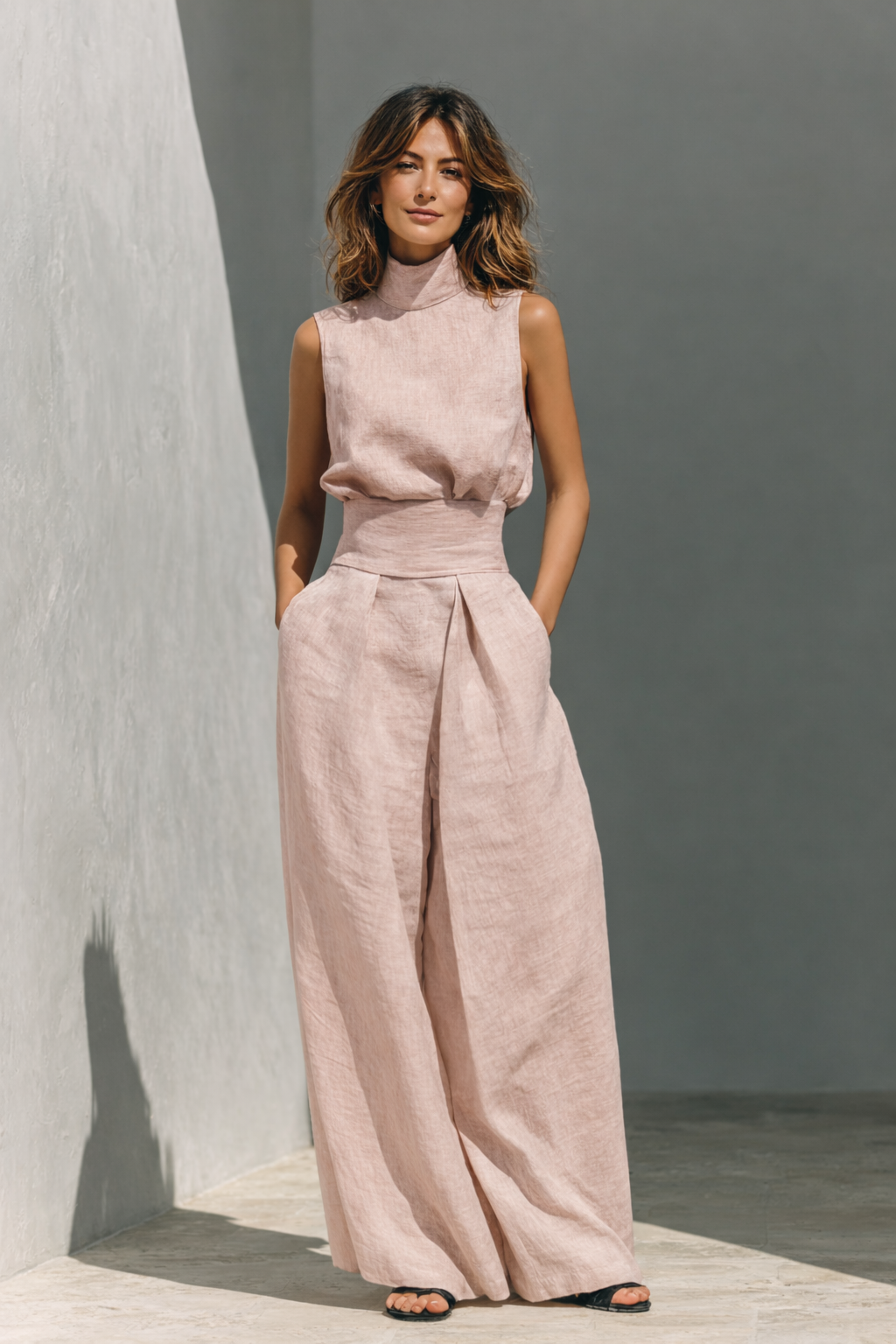 Maria - Ett Set Bestående Av en Linne Och Vida Byxor I Bomull Och Linne I Minimalistisk Stil För Dam