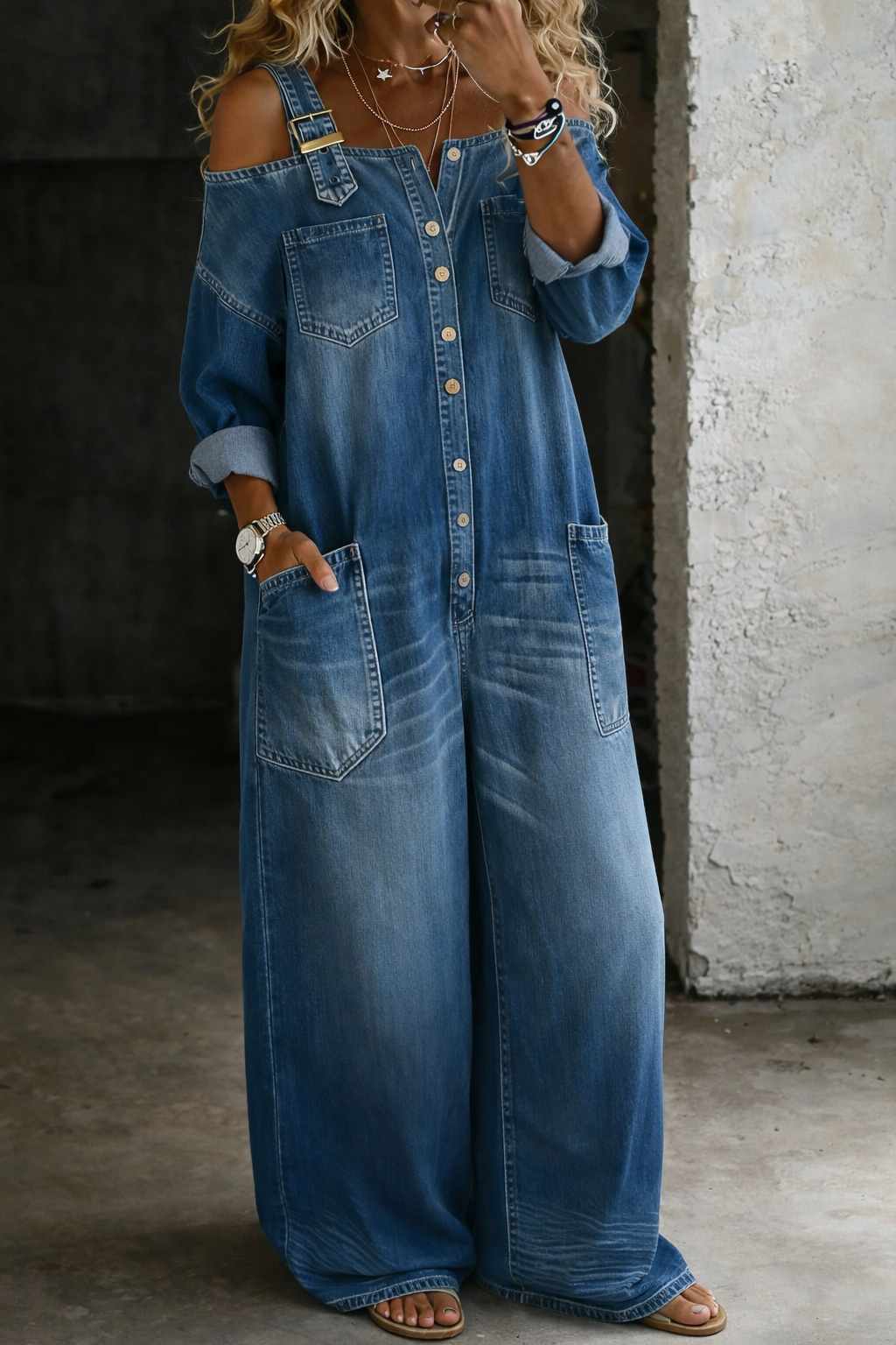 Sophia | Denimjumpsuit Med Bara Axlar