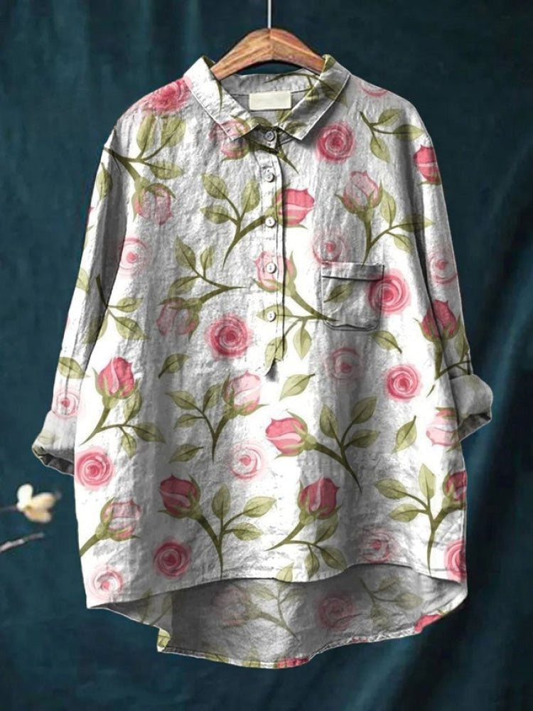 Lina | Livlig Blommig Broderad Skjorta