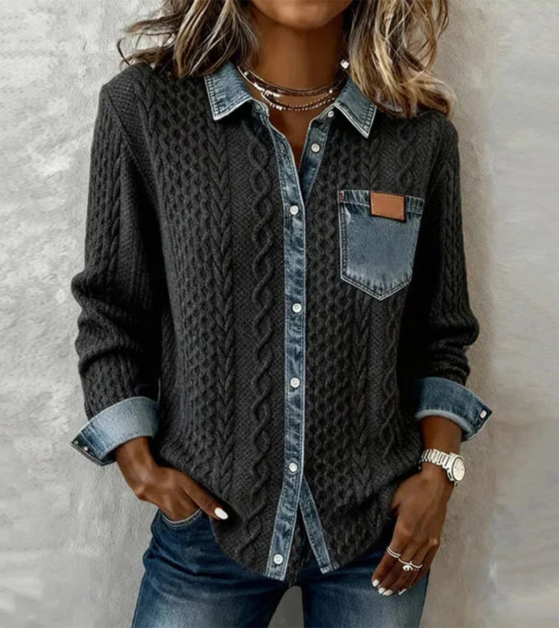Ambra | Patchwork-tröja med denimdetaljer