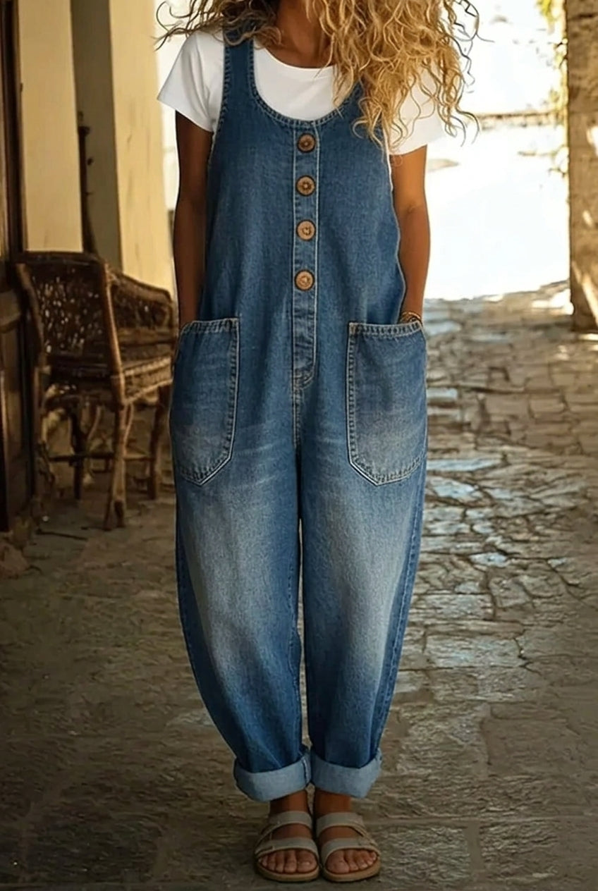 Saylor - Salopette en Denim de Coton Délavé Vintage