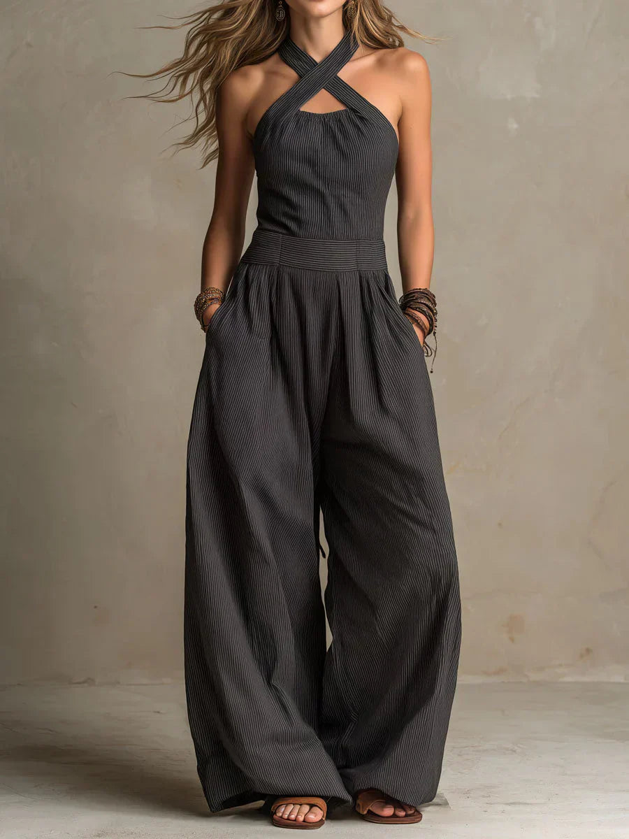 Bianca | Elegant Jumpsuit I Linne Och Bomull Med Korsad Urringning