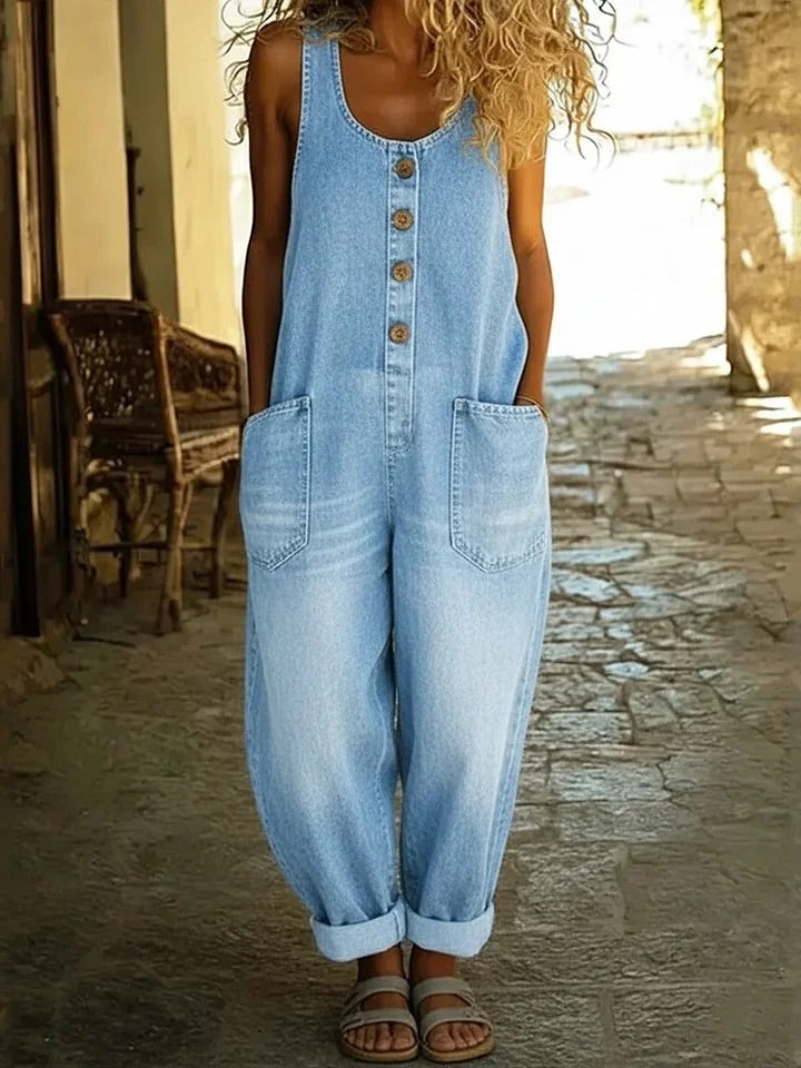 Saylor - Salopette en Denim de Coton Délavé Vintage